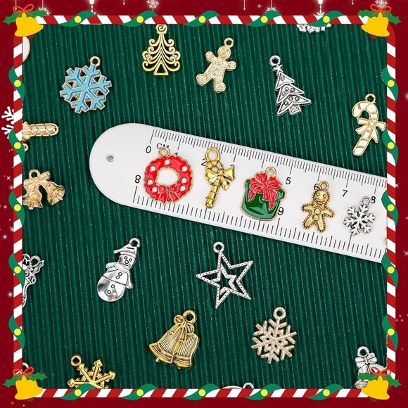 200Pcs Christmas Charms for Jewelry Making, Xmas Enamel Charms Mixed Bulk Antiqu - Picture 2 of 7